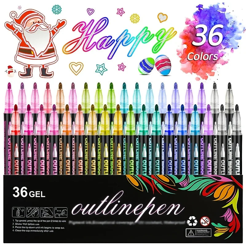Metallic Double Line Pens Set (12 / 24 / 36 Colors) – Decorative Outline Pens for Scrapbooking & Card Writing
