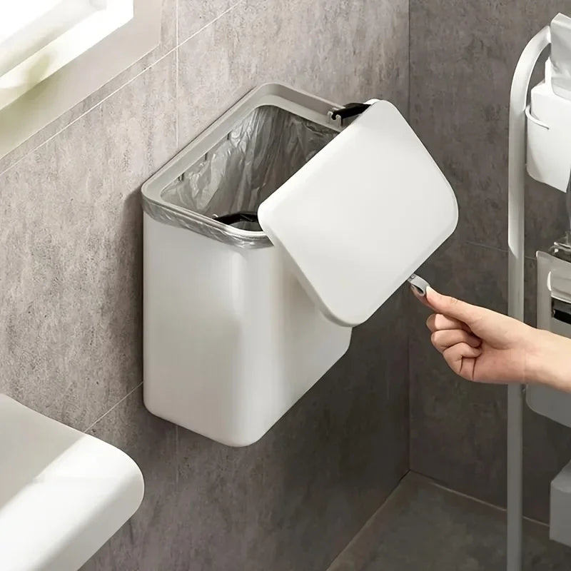 Wall-Mounted White Space-Saving Trash Bin for Kitchen – Durable Plastic Multi-Functional Waste Storage
