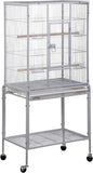 Standing Wrought Iron Birdcage – Large Parrot Flight Cage with Rolling Stand for Cockatiels, African Greys & Medium Birds