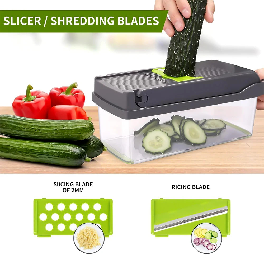 14-in-1 Multifunctional Vegetable Chopper – Manual Food Cutter, Slicer, & Shredder for Kitchen Prep