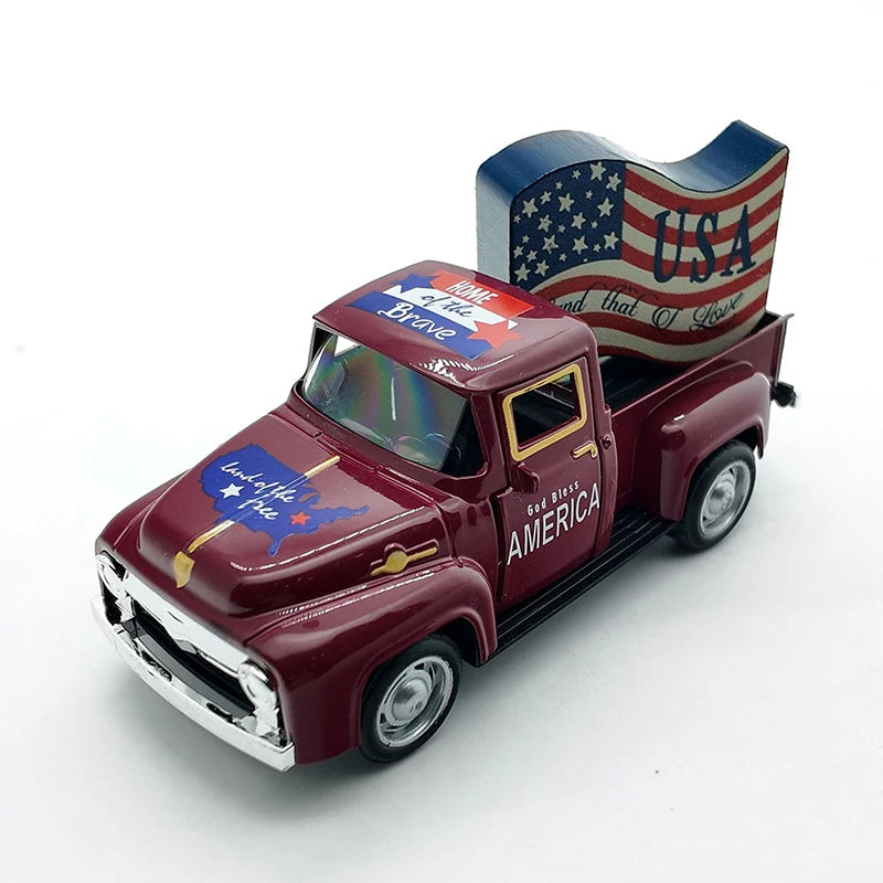 Rustic Patriotic Truck Décor – Vintage American Flag Design | 4th of July Celebration Home & Office Decoration