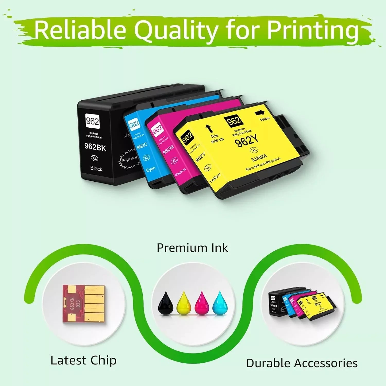 4-Pack High-Yield 962XL Ink Cartridges – Compatible with HP OfficeJet Pro 9010 Series Printers