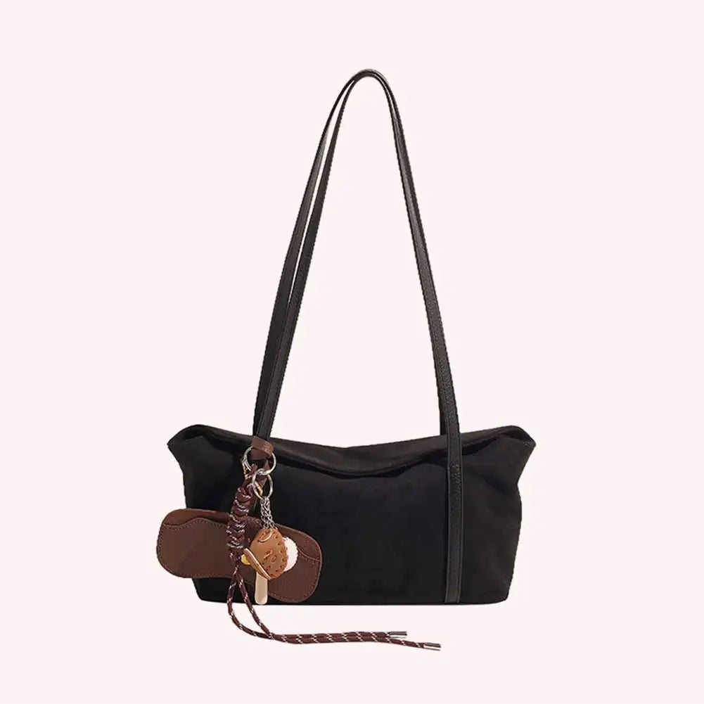 Women’s Suede Flap Under-Arm Satchel – Large Capacity Solid Clutch & Shoulder Bag