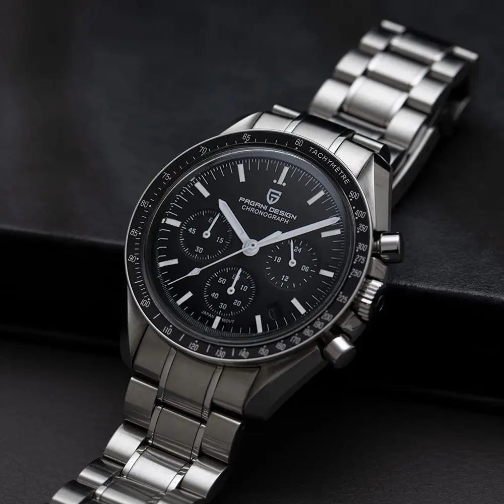 PAGANI DESIGN 2024 Men’s Luxury Quartz Chronograph Watch – Sapphire Mirror, Auto Date, Speed Dial ⌚✨