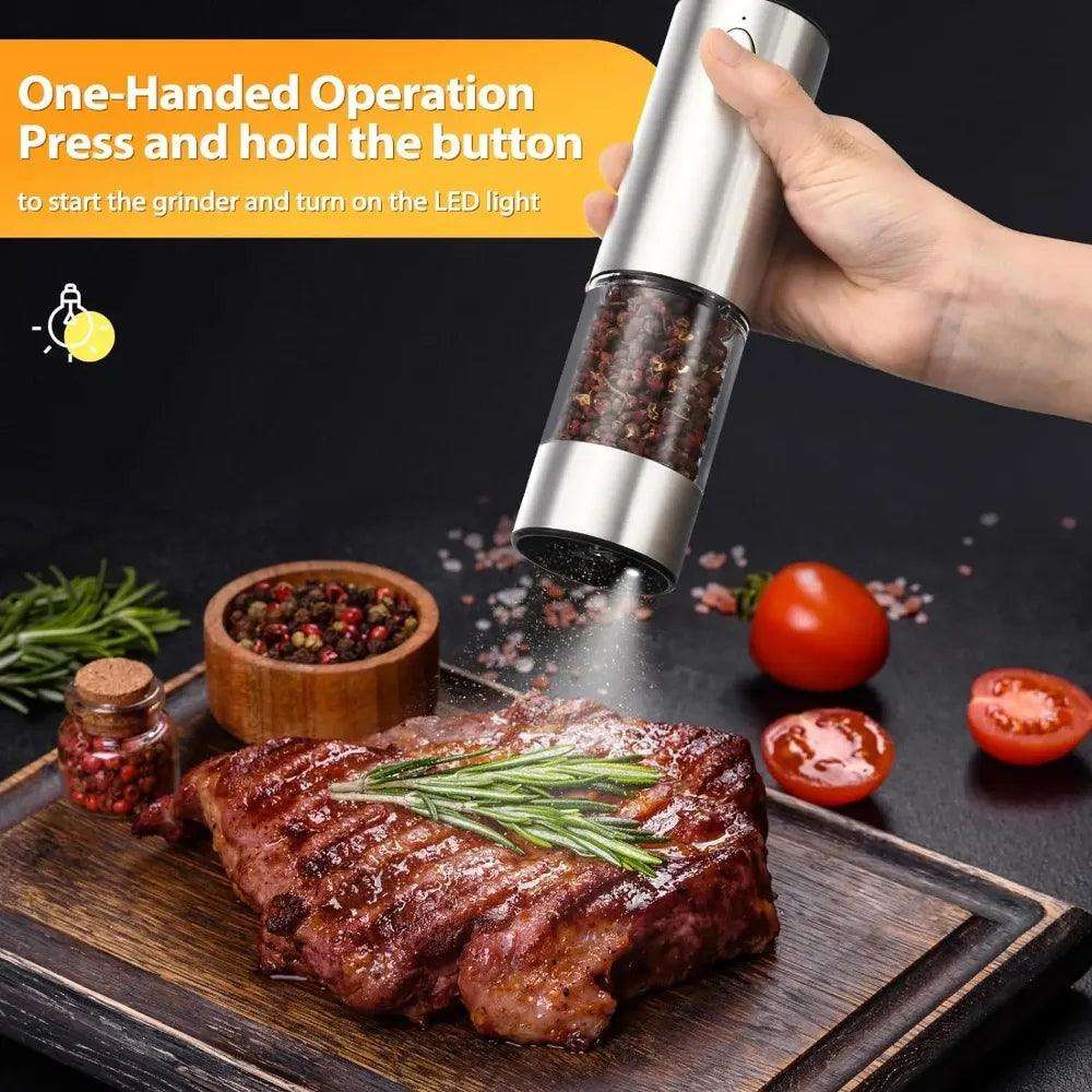 Electric Salt & Pepper Grinder Set – USB Rechargeable with LED Light & Adjustable Grind - PulinGO
