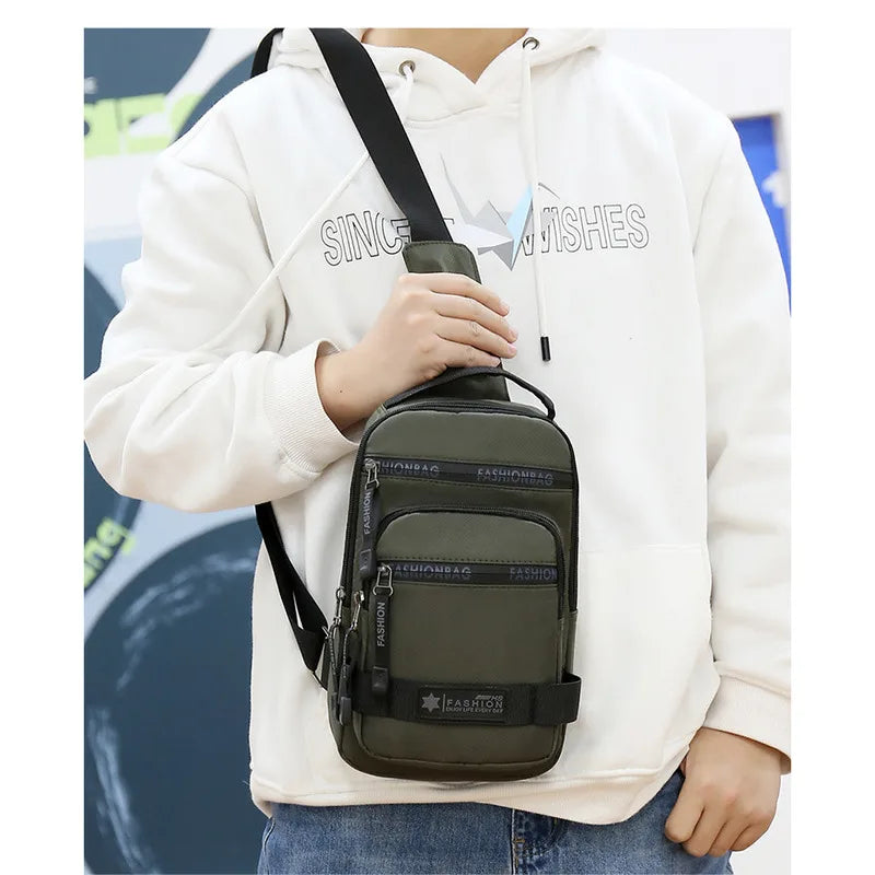 Men’s Large-Capacity Nylon Chest Bag – Lightweight Korean-Style Travel Crossbody Shoulder Backpack for Daily Use