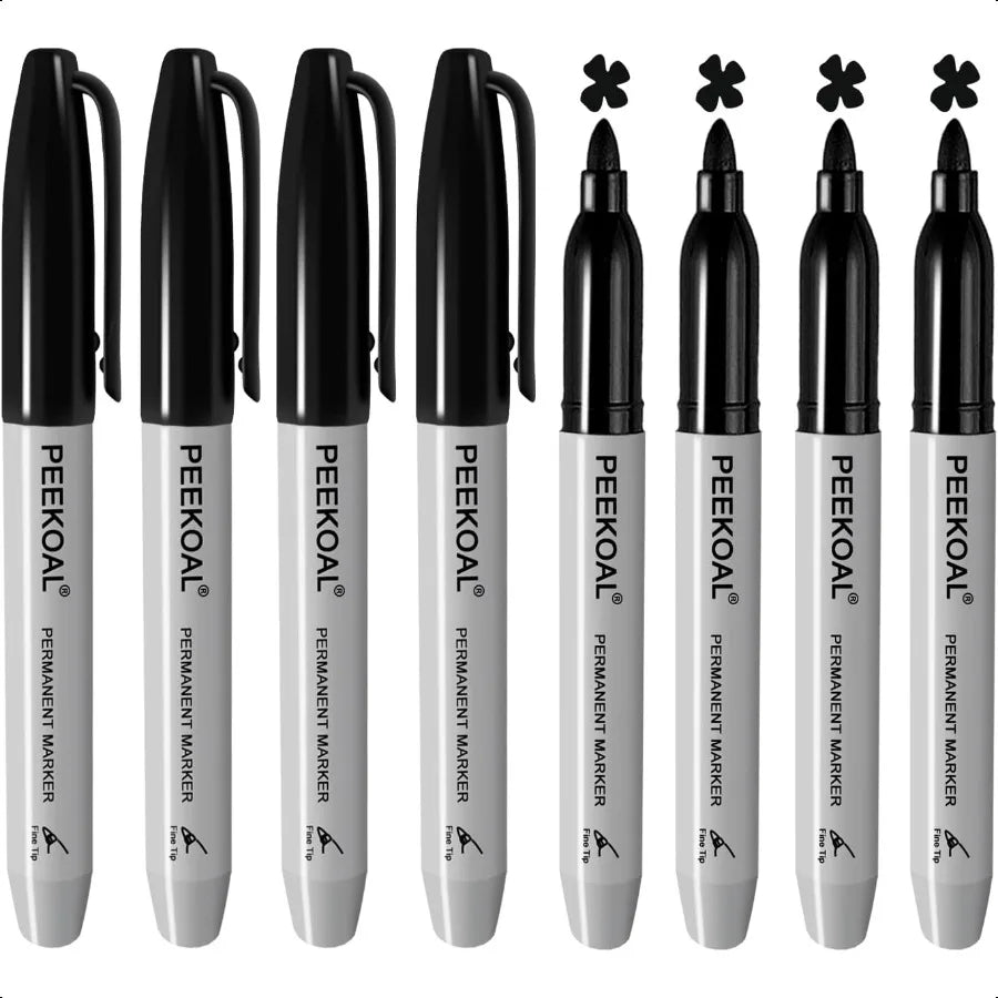 8-Pack Black Permanent Markers – Fine-Tip, Quick-Dry, Water-Resistant Ink Pens for Office & School ✍️