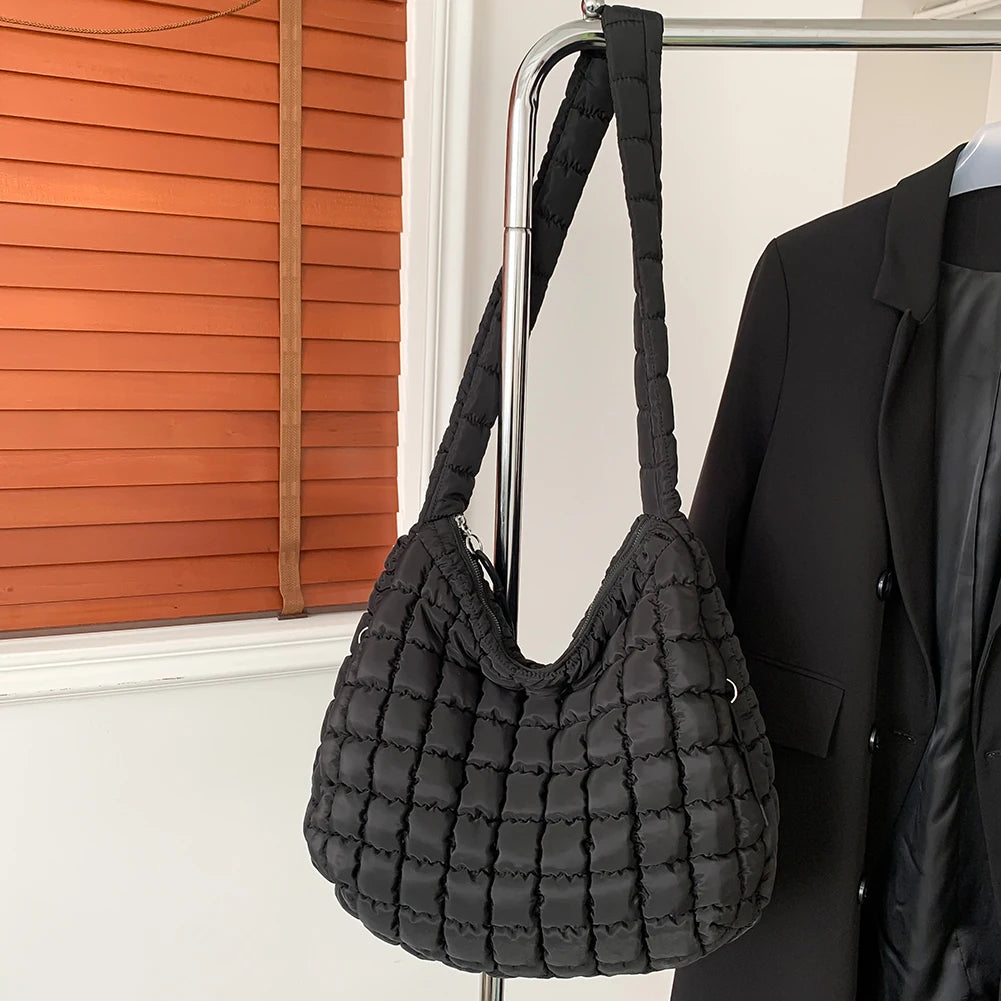 Women’s Stylish Quilted Puffer Shoulder Bag 👜 – Large Capacity Commuter Satchel & Padded Sling Tote
