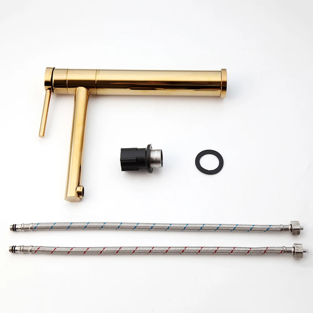 Gold-Plated Deck-Mounted Basin Faucet Mixer – Long Spout Chrome Polish