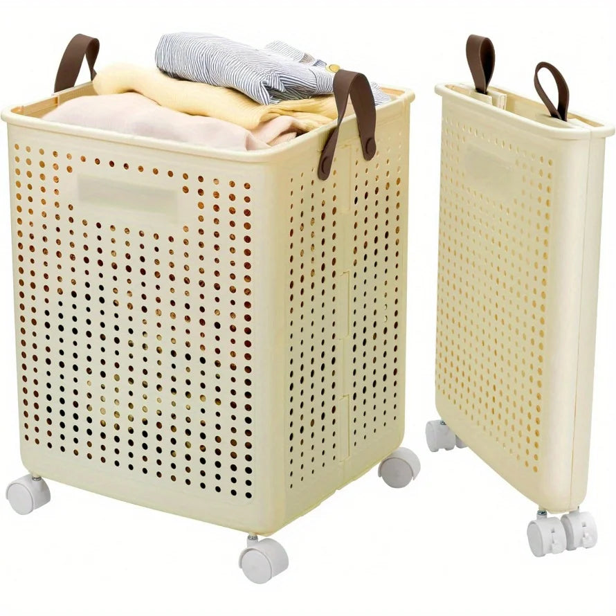 66.5 L Foldable Laundry Basket with Wheels – XL Collapsible Storage Bin for Clothes & Toys