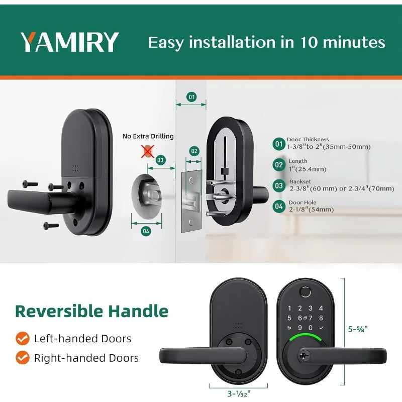 Smart Door Handle Lock with Keypad – YAMIRY Fingerprint Smart Lock with App, Generate Passcode Remotely