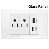 Melery US Power Wall Socket – Double USB + Type-C Ports with Light Switch, Tempered Glass Panel Electrical Plug for Home & Office
