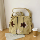 Women’s Cute Crossbody Bag 🎒 – Large Capacity Canvas Shoulder Bag with Star Applique, Y2K Street Style for Teens & Students ✨