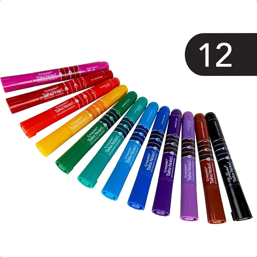Crayola Take Note Dry Erase Markers – 12 Count Low-Odor Chisel Tip Whiteboard Markers for Classroom & Office ✍️