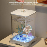 Aquarium Starter Kit – Mini Desktop Betta Fish Tank with Top Feeding Hole & Built-In Bottom Light, Rectangular Tabletop Design
