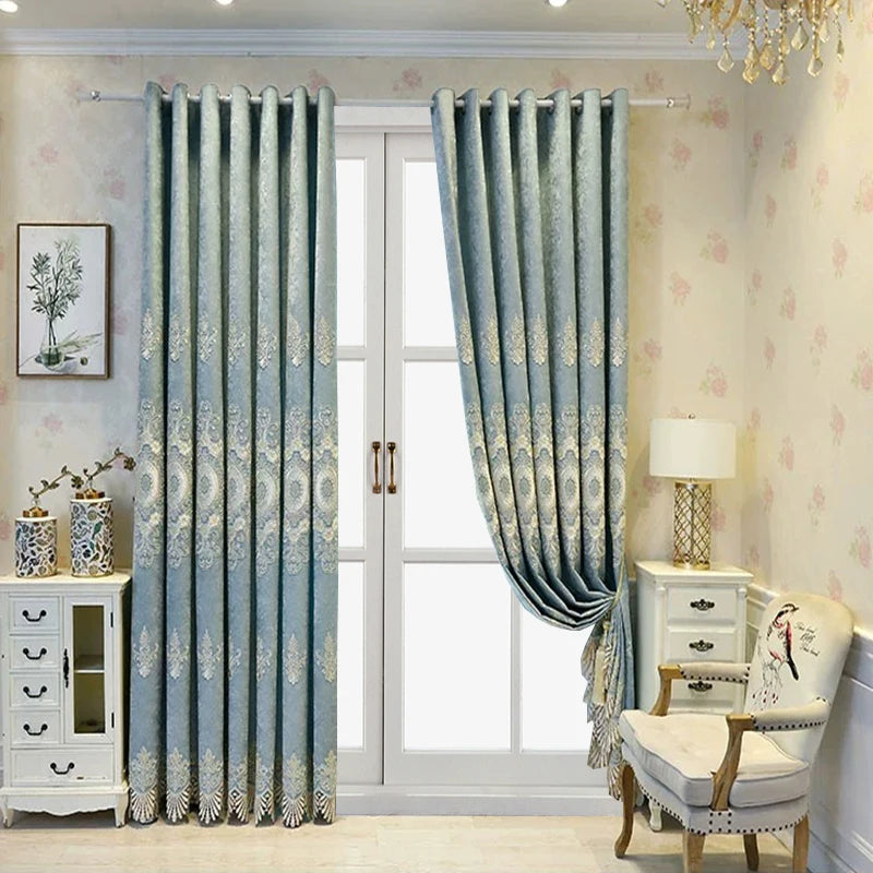 2PCS Thickened Embroidery Blackout Curtains – Elegant Finished Panels for Privacy & Light Control