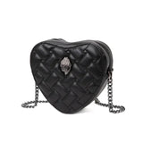 Women’s Heart-Shaped Herringbone Crossbody Bag – Eagle & Bird-Head Chain Detail Purse