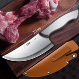 All-Steel Boning Knife with Leather Sheath – Professional Grade Fixed Blade Meat Cleaver for Outdoor Barbecues & Butchering