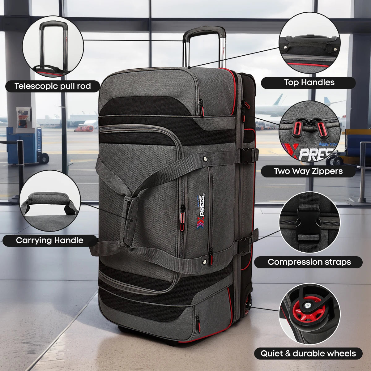 30″ Rolling Duffel Bag with Wheels & Telescopic Handle – Drop-Bottom Travel Handbag/Luggage Bag for Men & Women