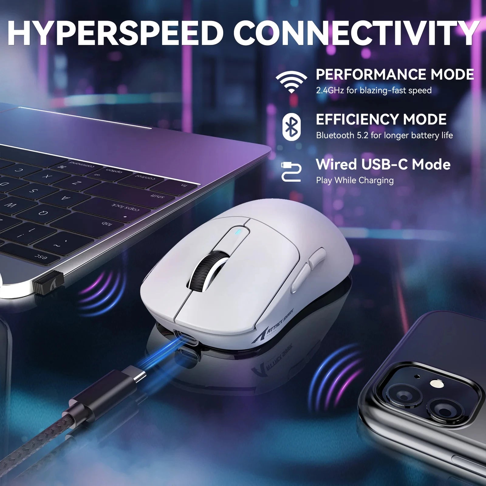 Attack Shark X3MAX Wireless Gaming Mouse – PAW3950 Optical Sensor with Adjustable DPI, Lightweight Design & RGB Backlight