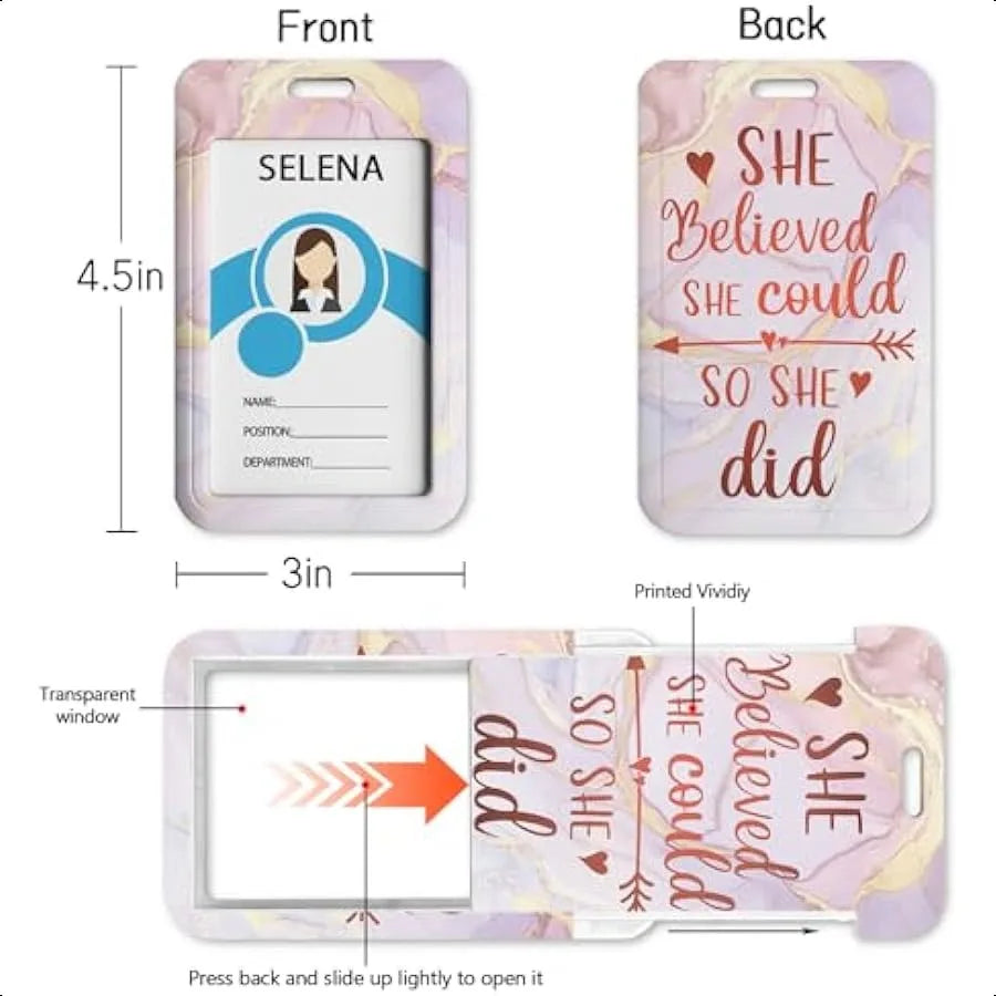 🌟 Women’s Inspirational Badge Holder – Retractable Reel ID Card Holder with Heavy Duty Clip & Vertical Name Tag Design