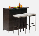 “3-Piece Outdoor Bar Set – Wicker Counter-Height Table with 2 Stools & Solid Frame for Patio, Terrace & Balcony”