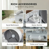 2-Tier Hamster Cage – Spacious Hamster Habitat with Accessories, Durable Gray Design for Small Pets