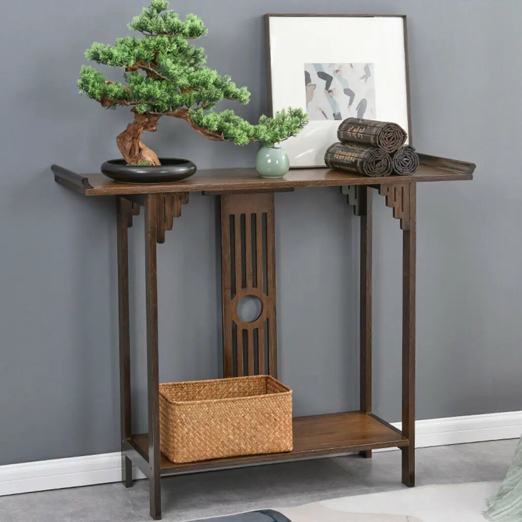 Chinese Style Hall Console Table – Solid Wood Entryway Accent Table with Drawer & Storage Shelf 🪵🏠