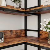 IRONCK Industrial 6-Tier Corner Bookshelf – Metal Frame Bookcases with Baffles & Storage Rack for Living Room