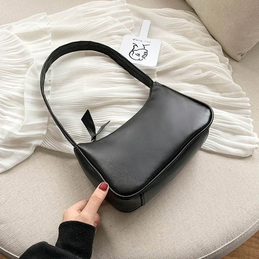 New Soft PU Leather Women’s Shoulder Bag – Retro Casual Solid Colour Small Top-Handle Handbag for Ladies