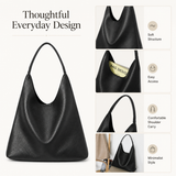 Oversized Vegan Leather Hobo Bag for Women – Spacious Black Shoulder Tote for Work & Everyday Carry