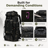 70L Tactical Hiking Backpack with Water-Repellent 900D Oxford Fabric