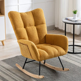 Comfy Teddy Fabric Rocking Chair - Ergonomic Wingback Glider with Solid Wood Base and Side Pocket | Nursery & Living Room