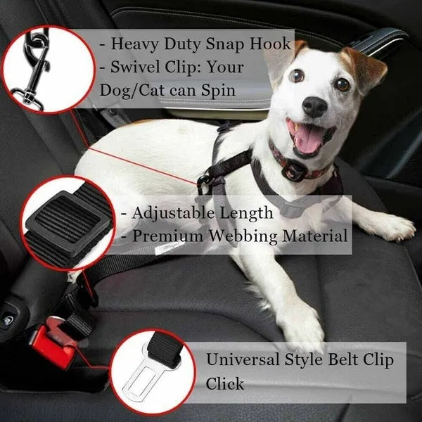 2-Pack Pet Safety Seatbelt – Adjustable Car Seat Belt Harness Lead for Cats & Dogs, Secure Vehicle Travel Accessory