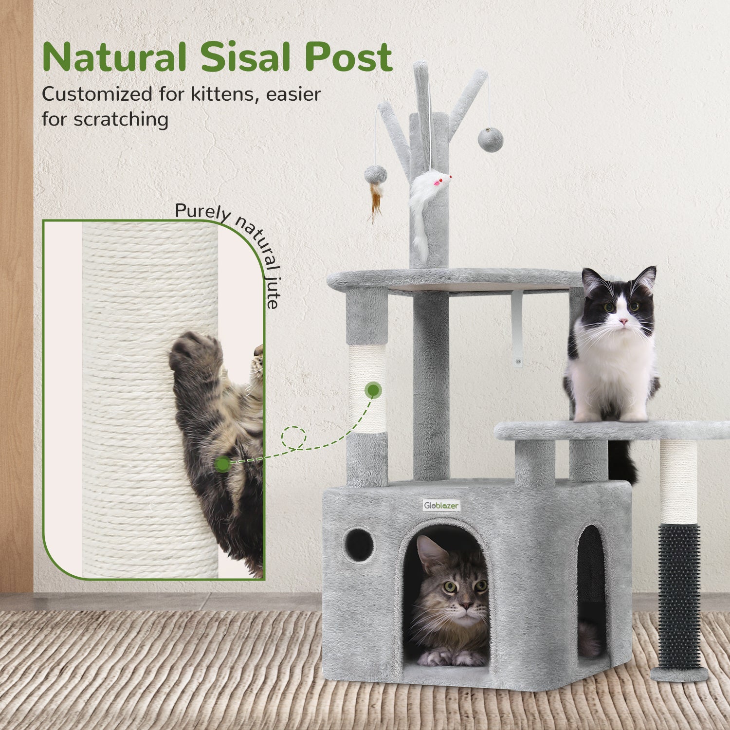 44-Inch Cat Climbing Frame – Light Gray Multi-Level Tower