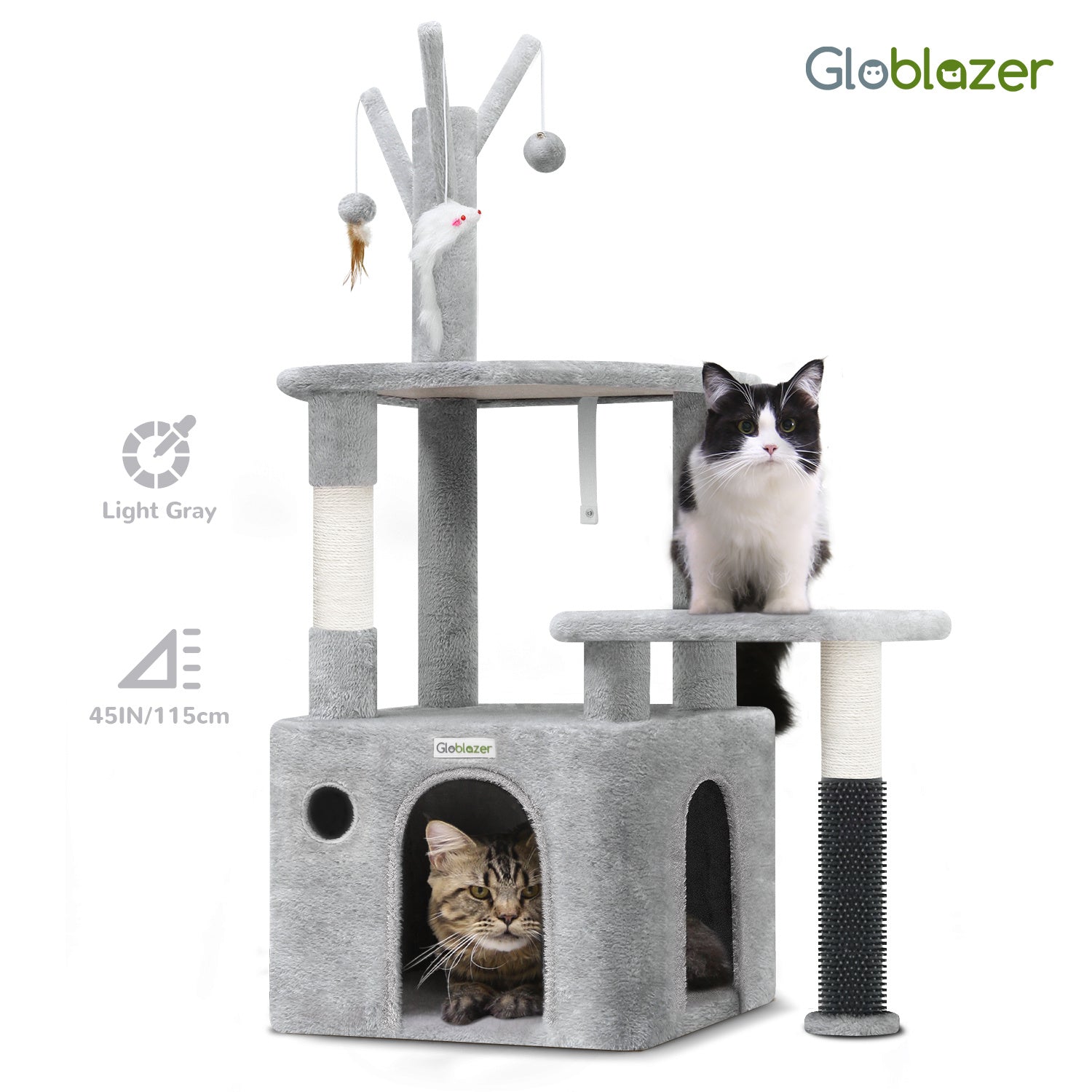 44-Inch Cat Climbing Frame – Light Gray Multi-Level Tower