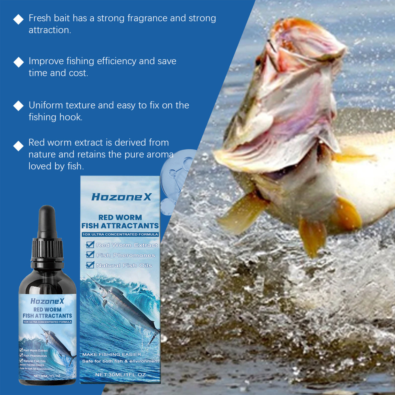 Bloodworm Fish Attractant Liquid - Concentrated Blood Worm Bait Scent for Fishing