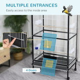 PawHut 54'' Extra Large Portable Rolling Iron Aviary – Flight Bird Cage with Accessories for Parrots, Cockatiels & Finches