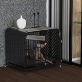 42" Heavy-Duty Dog Crate Furniture – Grey Wood-Top Kennel with Metal Frame