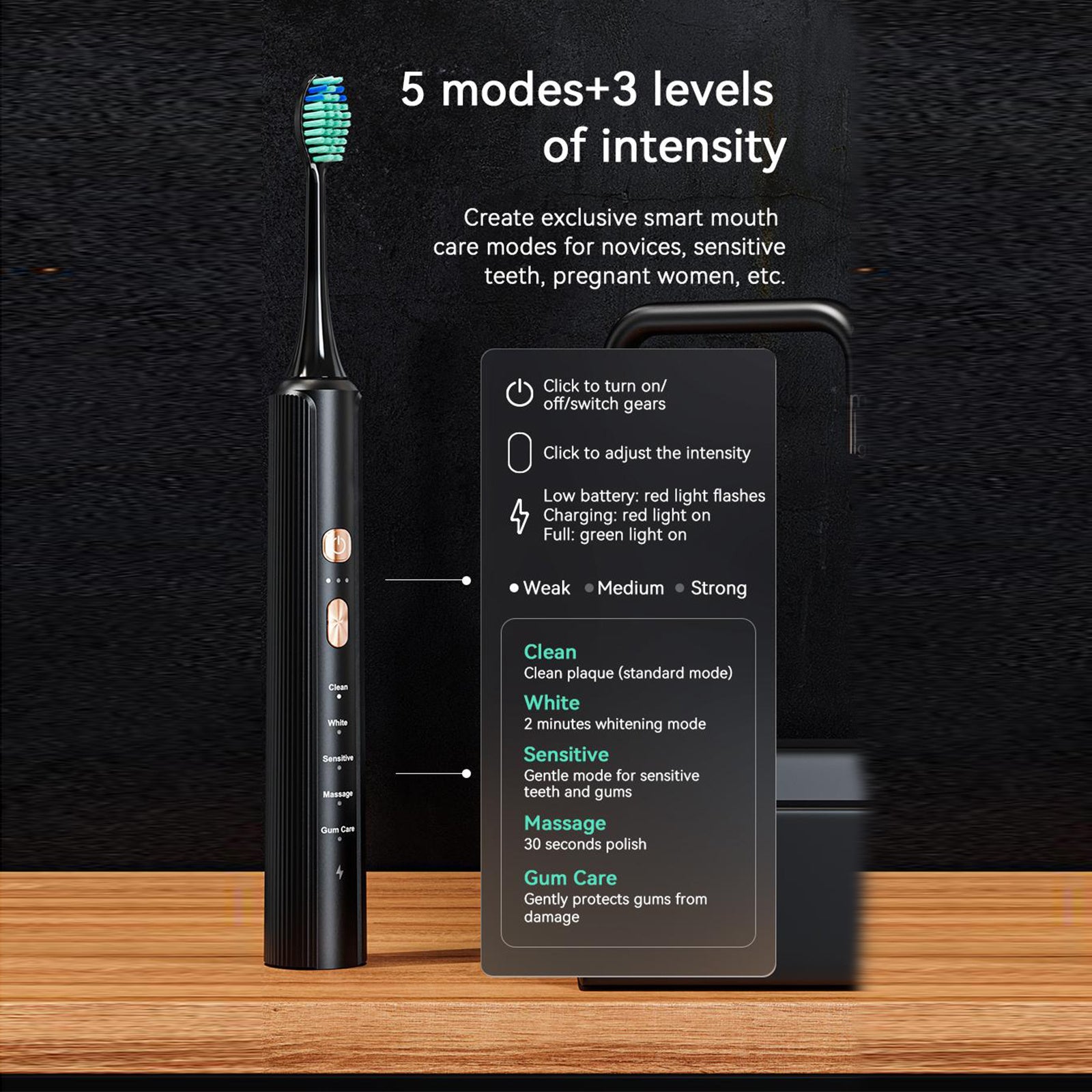 AquaSonic Black Series Electric Toothbrush - ADA Accepted Whitening Toothbrush with 8 Brush Heads & Travel Case