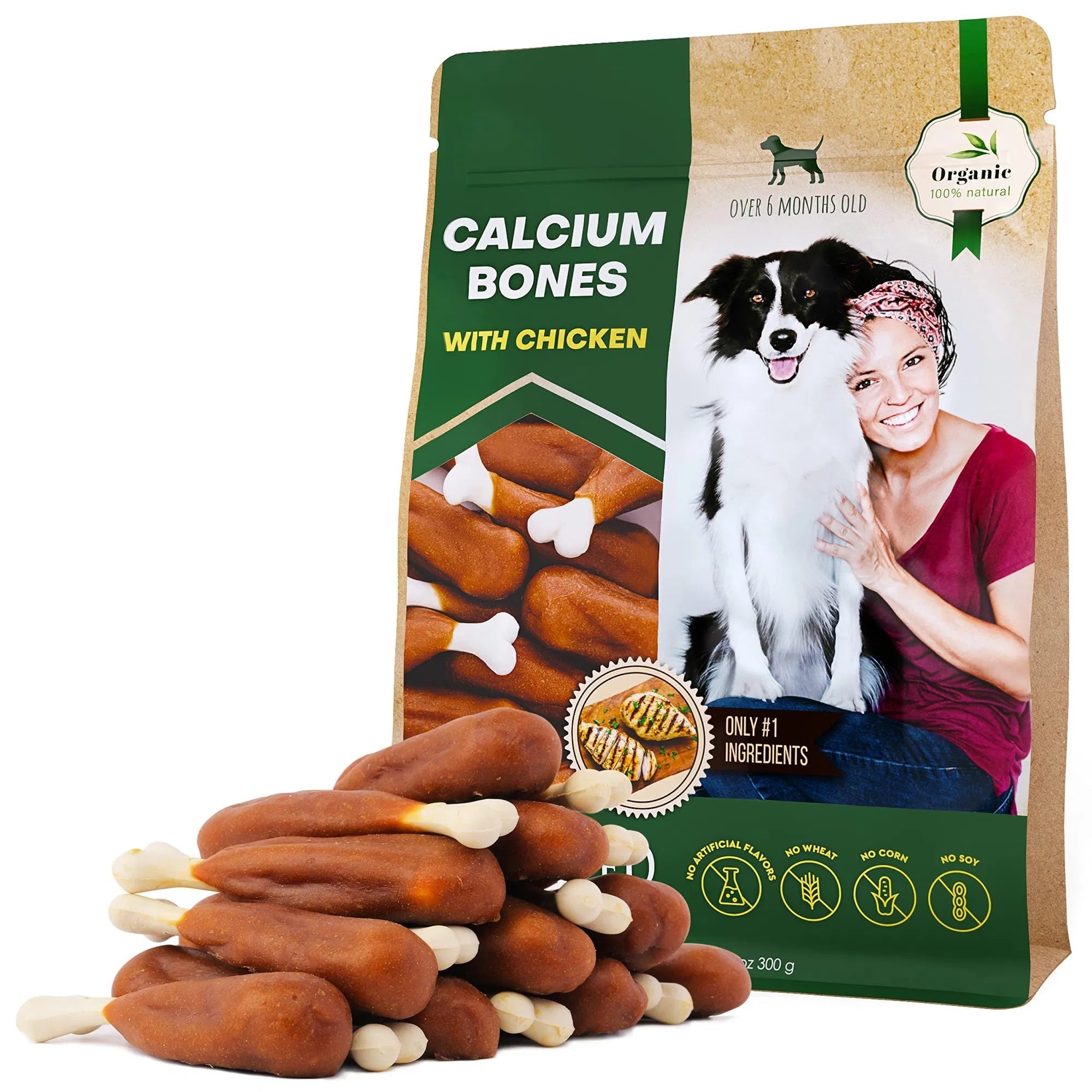 Dog Calcium Bones Wrapped with Chicken – Rawhide-Free Grain-Free Organic Chew Treats for Training & Healthy Teeth