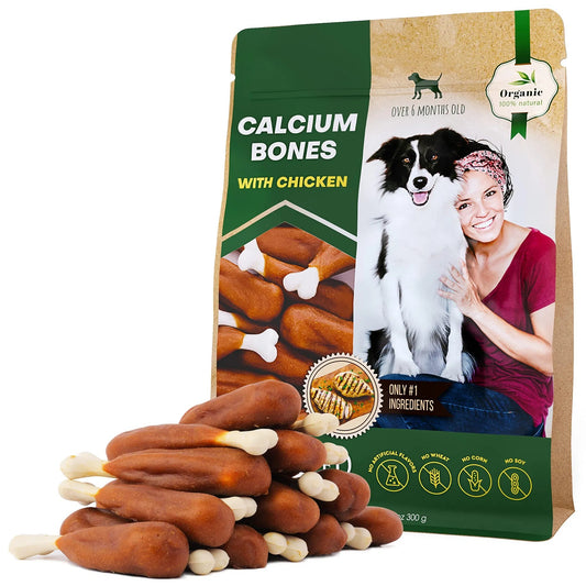 Dog Calcium Bones Wrapped with Chicken – Rawhide-Free Grain-Free Organic Chew Treats for Training & Healthy Teeth