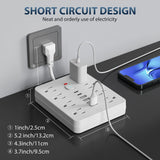 14-in-1 Wall-Mounted Power Strip with Overload Protection, One-Touch Control Switch, 8 AC Outlets & 6 USB Ports (Including 2 Type-C Ports) – Flexible Soft Cord Design for Office, Home, or School Use, Office Charging Hub | M - PulinGO