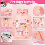 Sanrio Cinnamoroll & My Melody Large-Capacity Backpack Set – Includes Coat Purse, Stationery Set, Lanyard & 4 Badge Pins