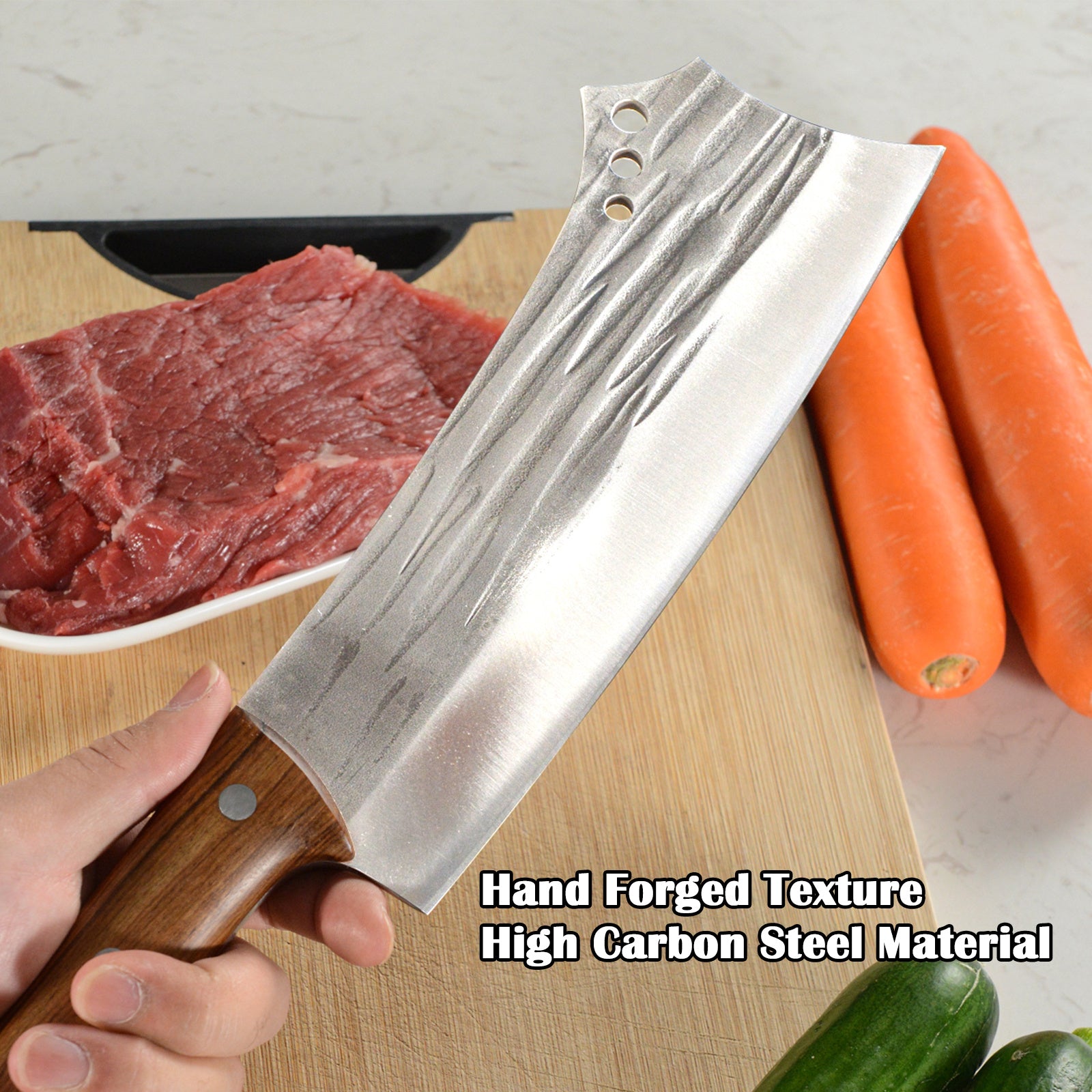 Kegani Heavy-Duty Meat & Bone Cleaver Knife – 7.3" High-Carbon Steel Bone Chopper, Full-Tang Handle