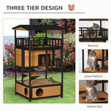 Wooden Outdoor Cat House – Weatherproof Wild Cat Shelter with Multi-Level Kitten Tree & Safe Resting Space