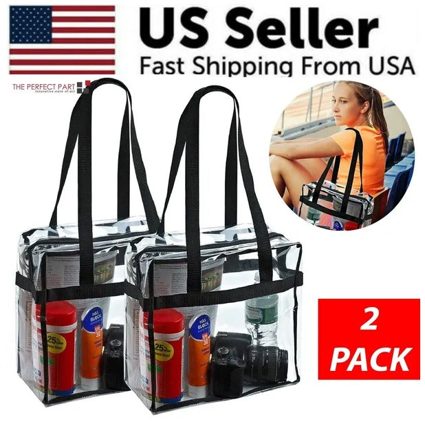 2-Pack Clear PVC Tote Bags 👜 Large Transparent Handbag with Zipper – Stadium Security Approved