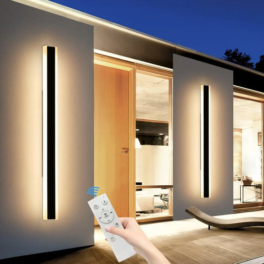 [2pcs Dimmable Wall Light] 1pc/2pcs Dimmable Modern Outdoor Wall Light | 10%-100% Dimmable Outdoor Wall Sconce with Remote Control | 3000k-6000k Black Outdoor Exterior Lights Linear Long Porch Lights - PulinGO