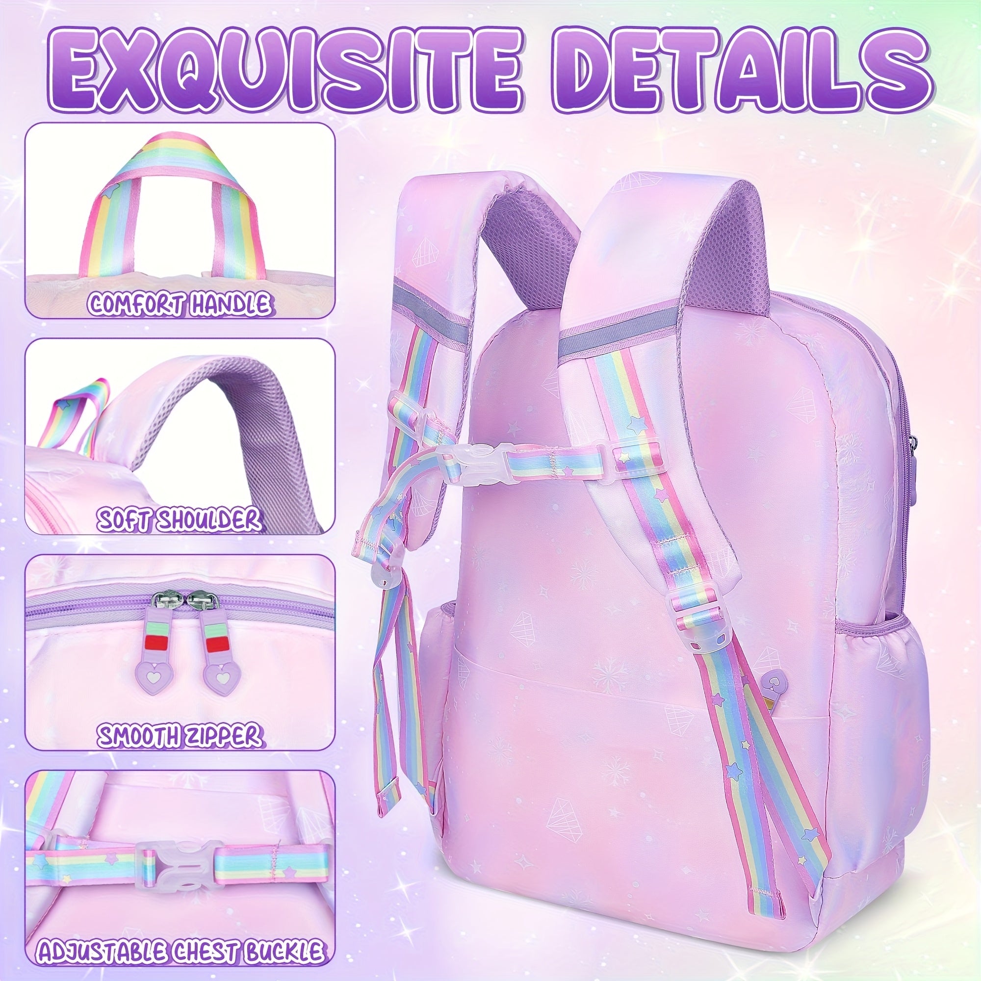 Kuromi Large‑Capacity Backpack Set – Purple Edition for Kids & Teens + 6 Badge Pins, Stationery Set & Plush Charm