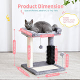 Small 4-in-1 Cat Tree Tower – Self-Grooming Brush, Sisal Scratching Post, Soft Plush Bed & Hanging Ball for Kittens